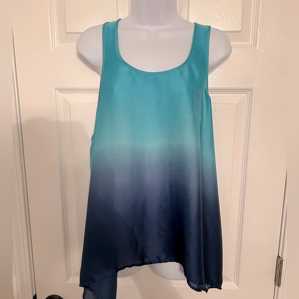Ombre Blue Satin Tunic Tank Top Size Large
